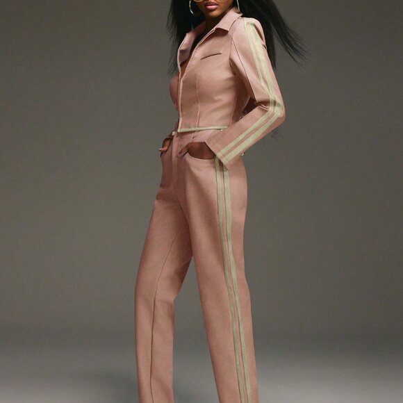 Pink Elegant Women's High Rise Slim Pants